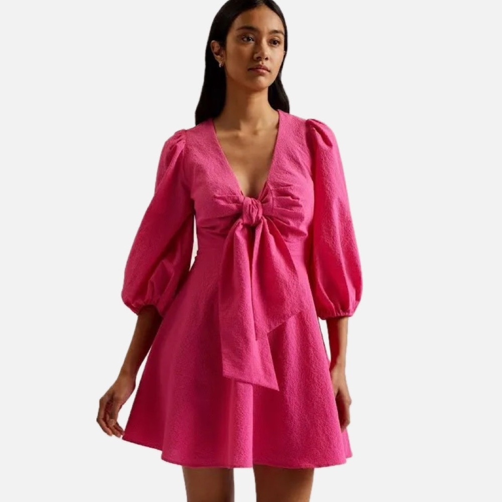 Ted Baker Fuschia Jozelyn Seersucker Tie Front Mini Dress